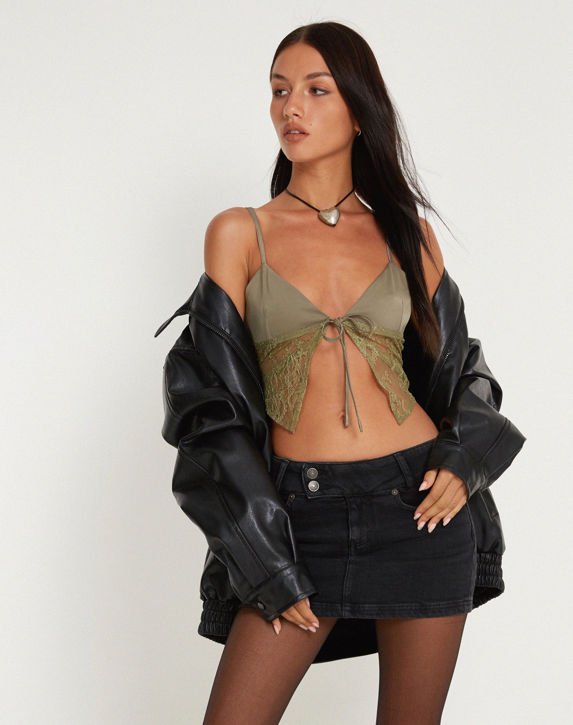 Sahira Butterfly Top in Satin Avocado - Awmao