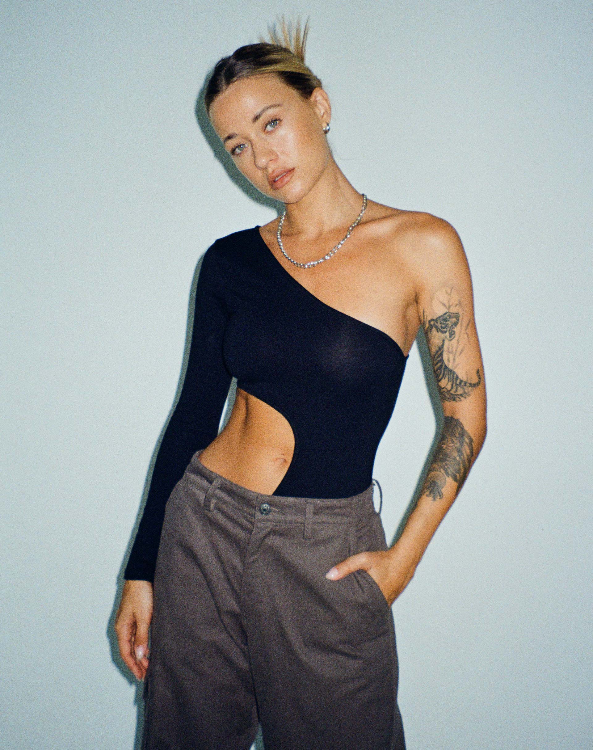 Ann Cut Out Bodysuit in Black - Awmao