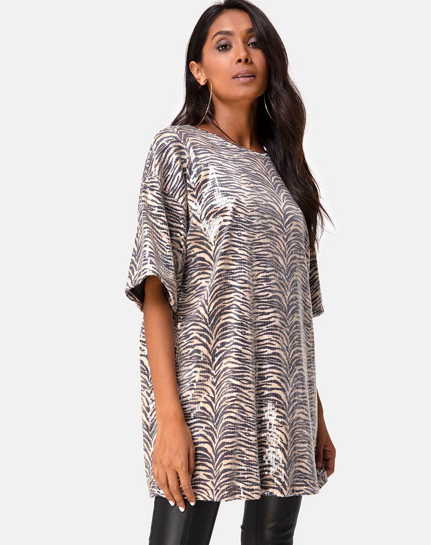 Sunny Kiss Oversize Tee in Tiger Clear Sequin - Awmao