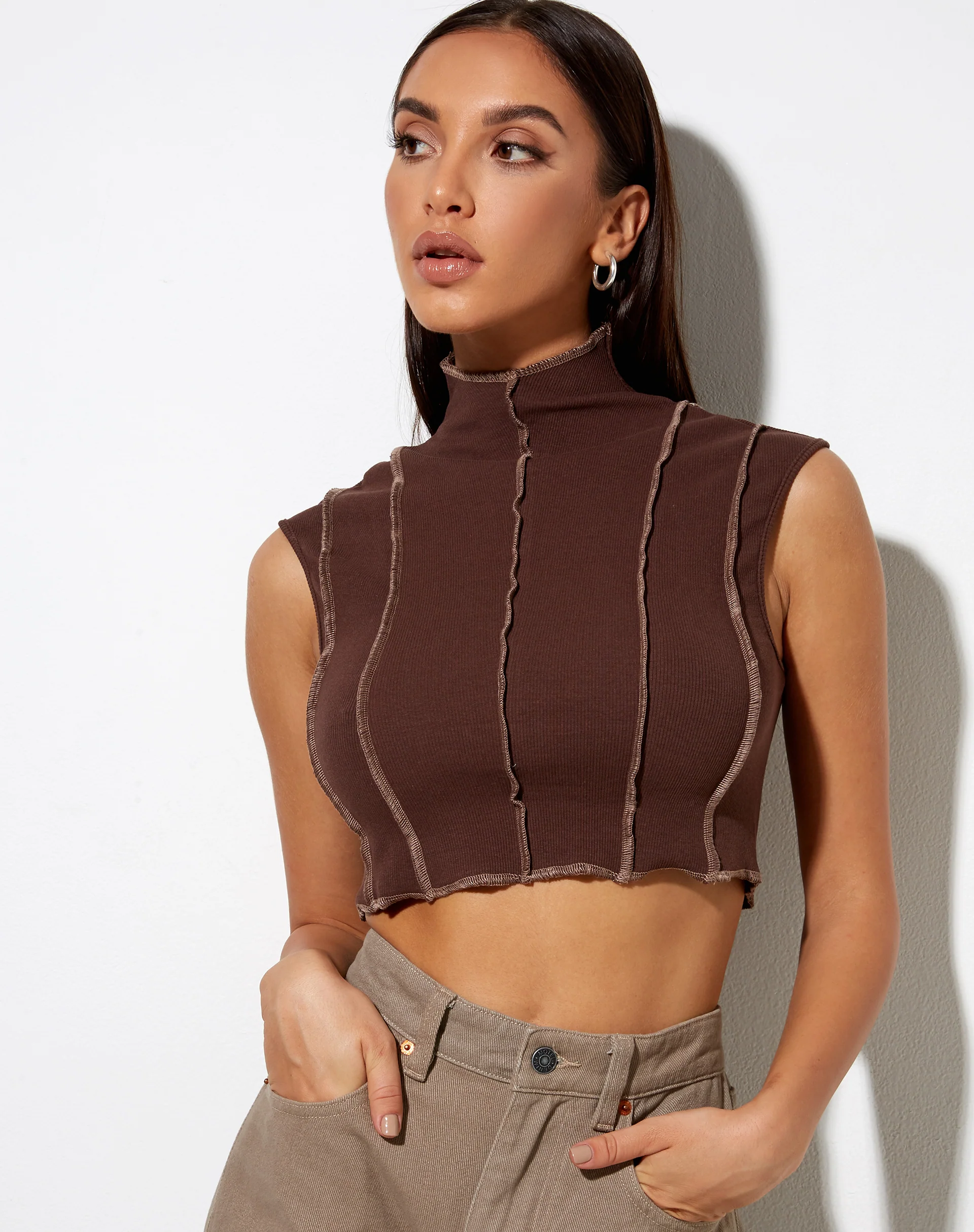 Ivy Vest Top in Deep Mahogany with Lighter Brown Stitch - Awmao