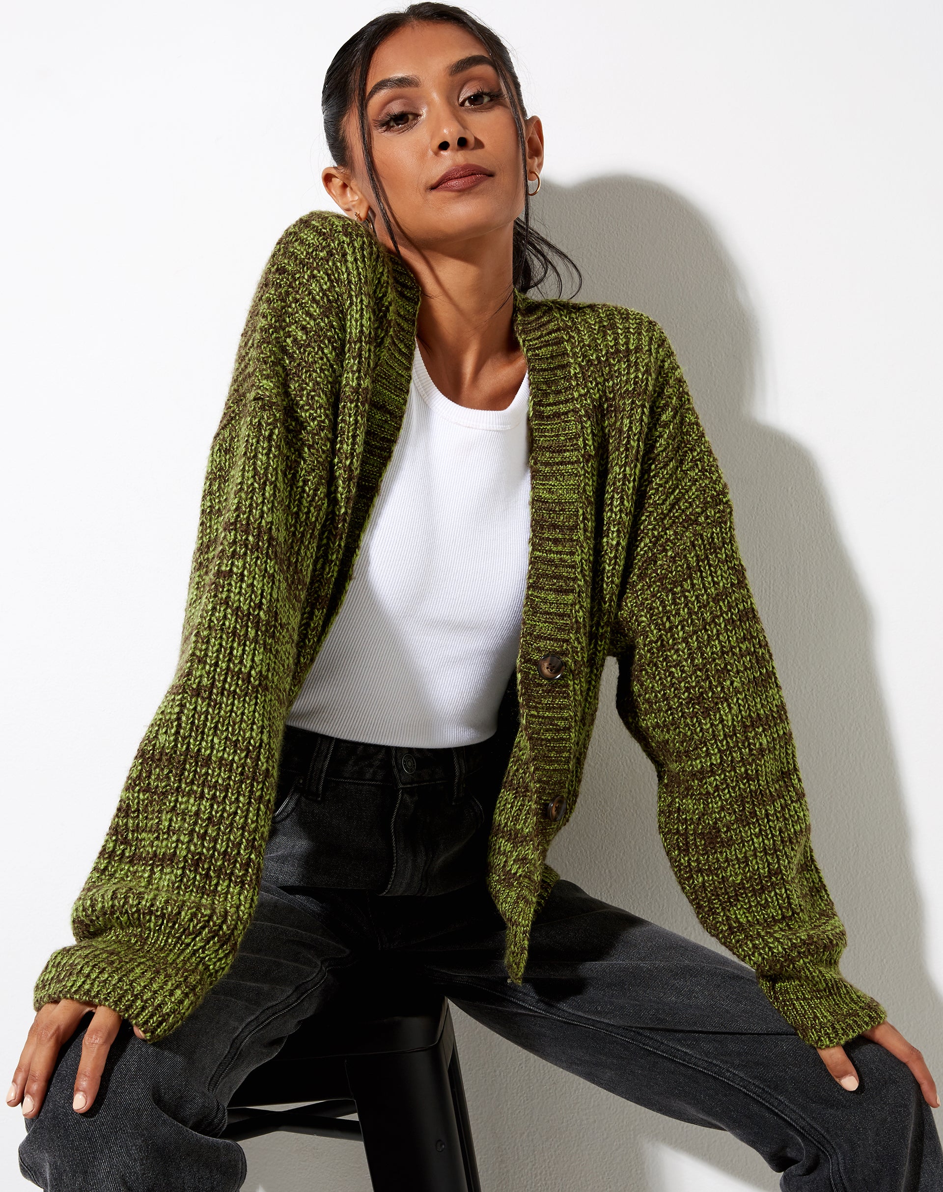 Fia Cardigan in Black and Green - Awmao