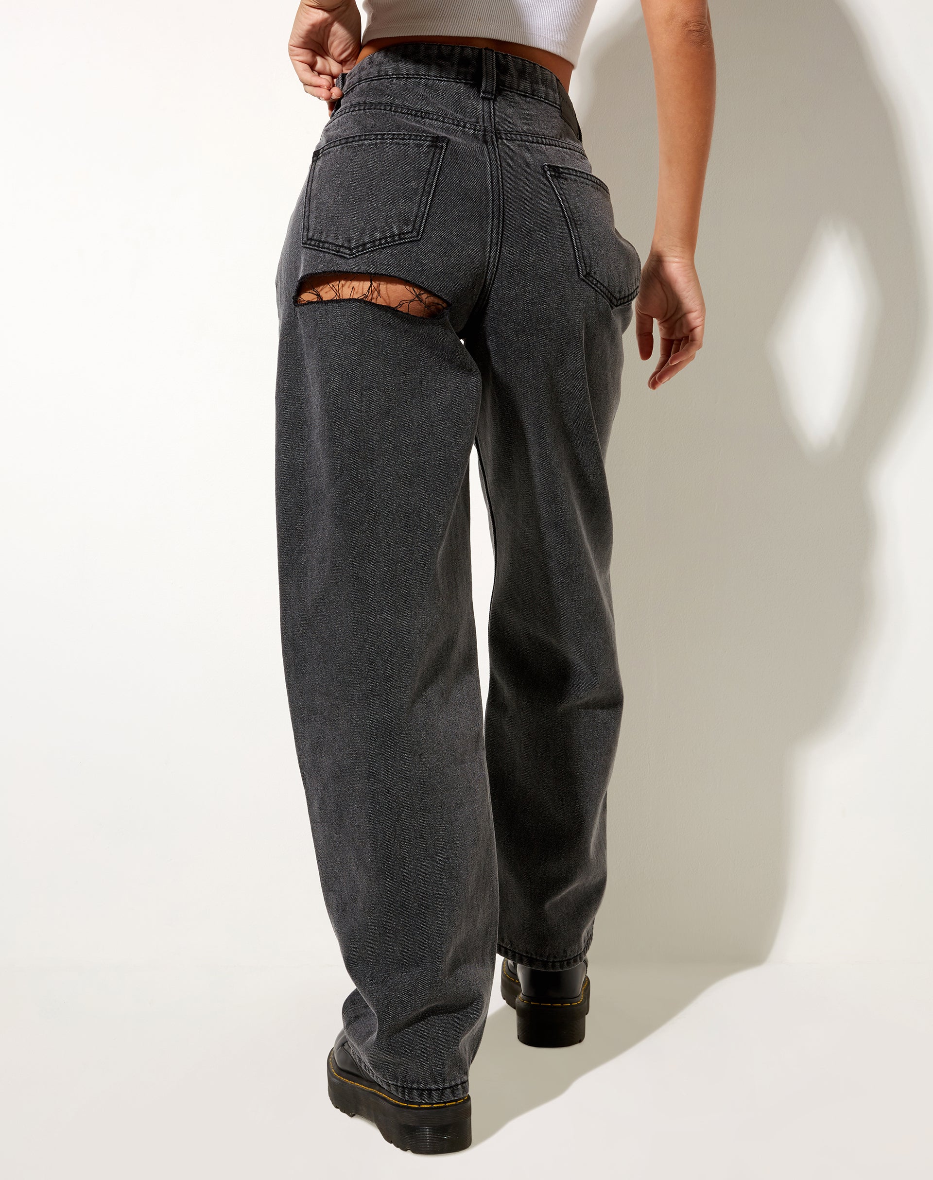 Bum Rips Parallel Jeans in Black Wash - Awmao