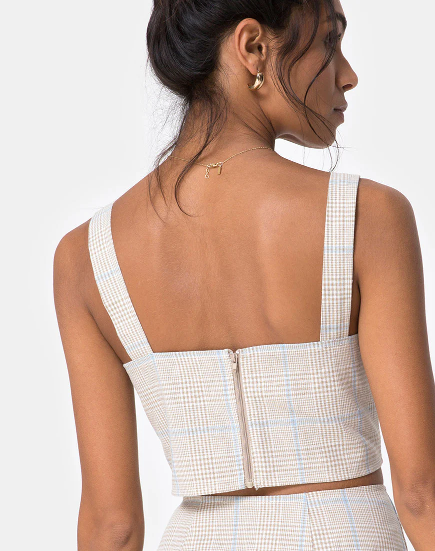 Kaira Crop Top in Tonal Plaid Almond - Awmao