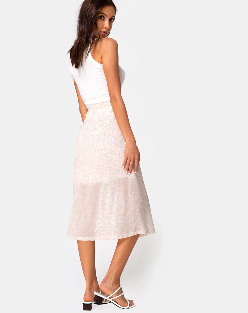Saika Midi Skirt in Flock Ditsy Leopard Taupe - Awmao
