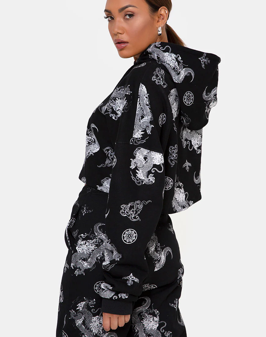 Roky Cropped Hoody in Dragon Black - Awmao
