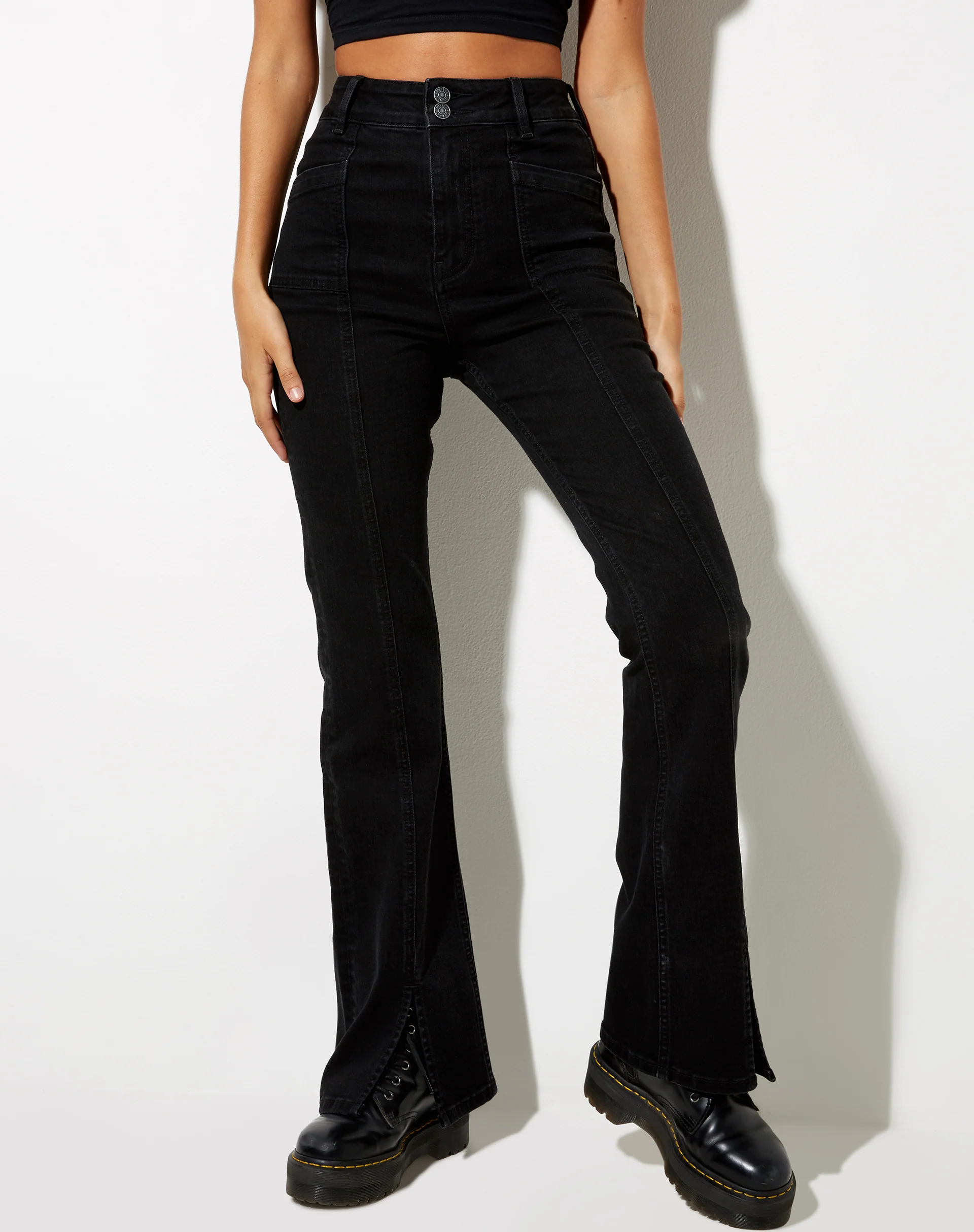 Seam Split Jeans in Black Wash - Awmao