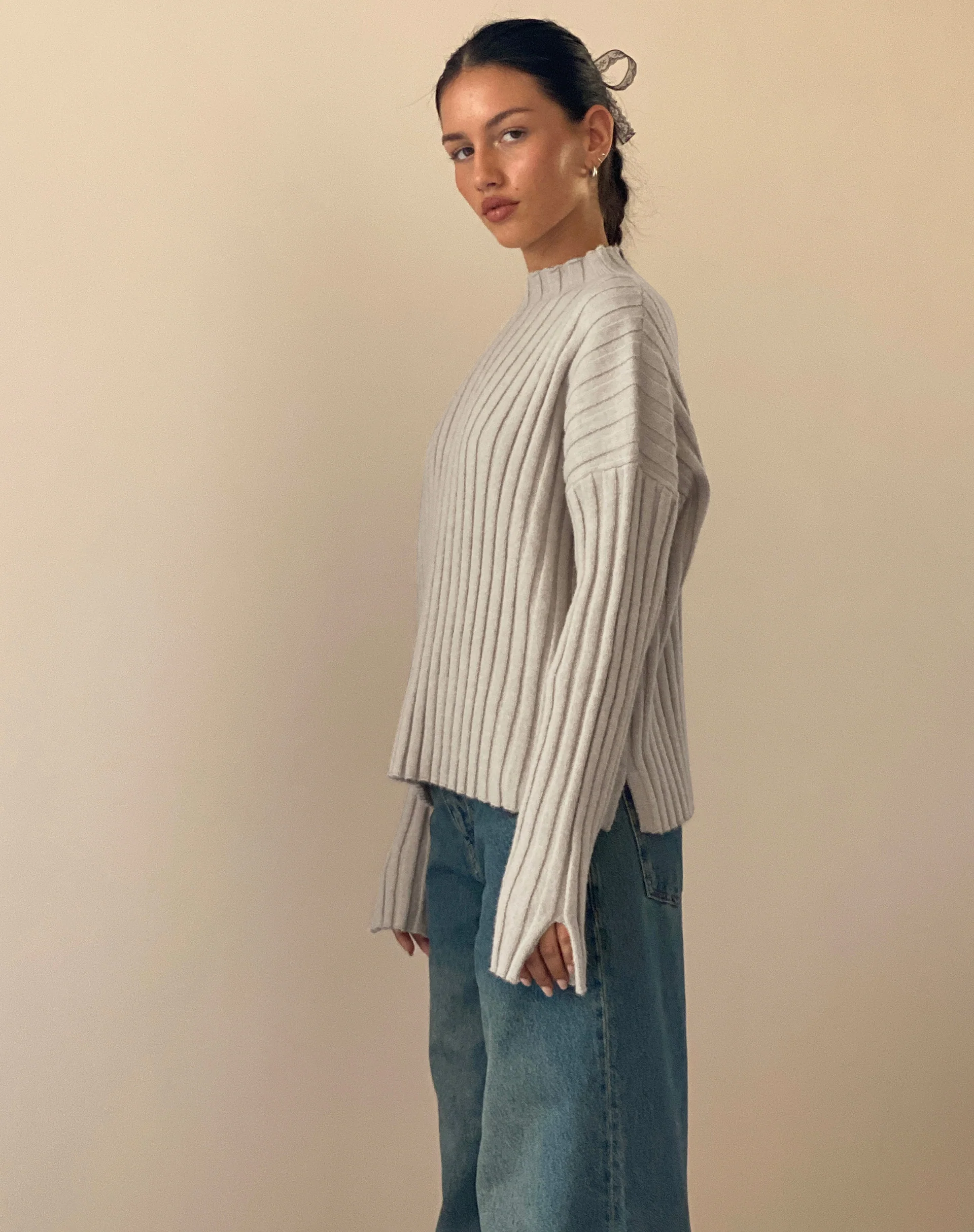 Judah Oversized Chunky Rib Knit Jumper in Ecru - Awmao