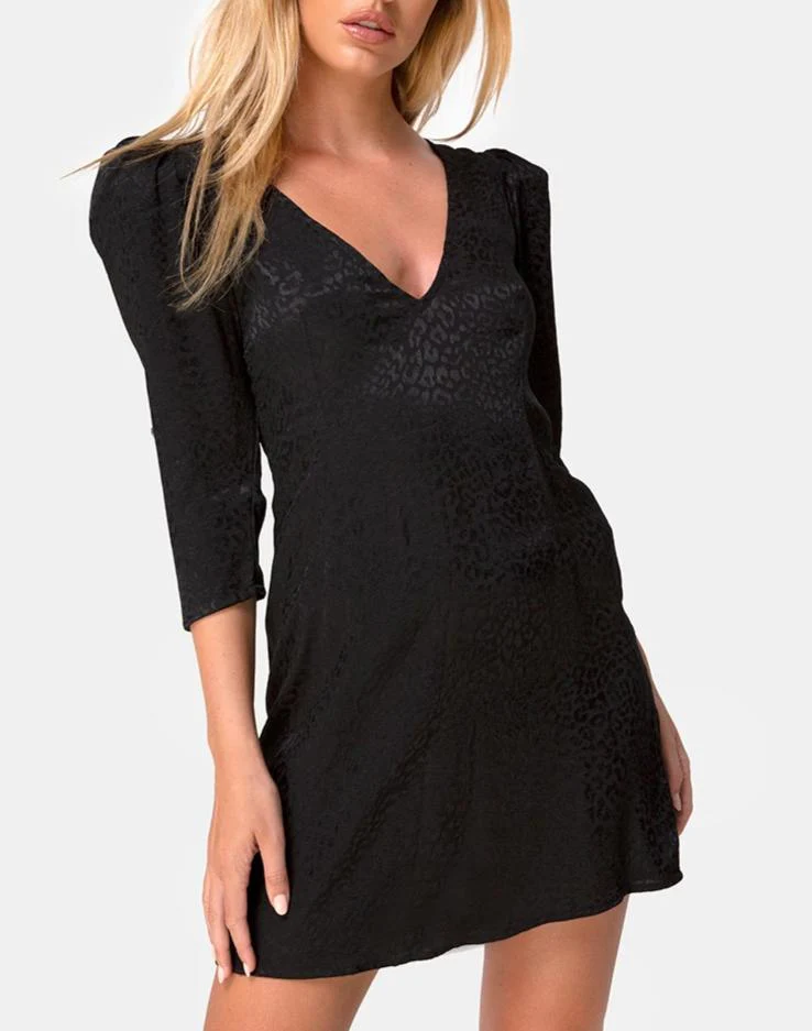 Dumia Dress in Satin Cheetah Black - Awmao