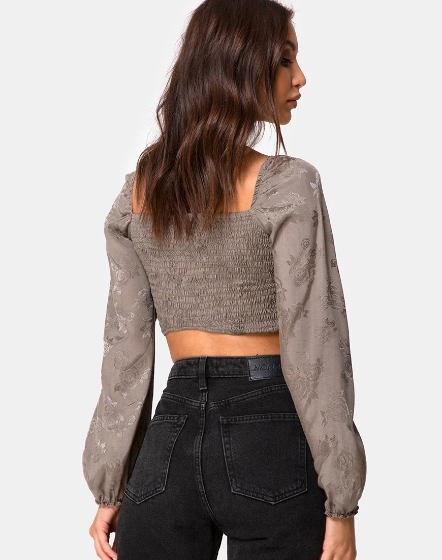 Elina Top in Satin Rose Silver Grey - Awmao