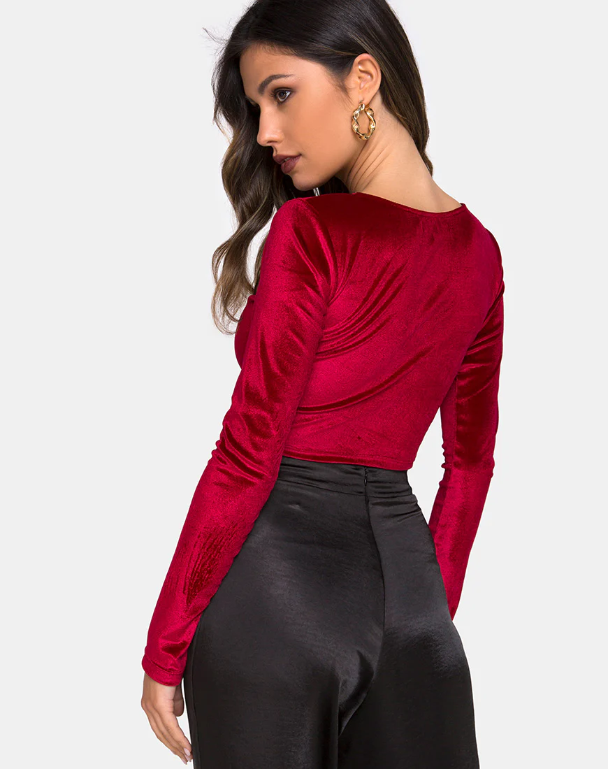 Guan Crop Top in Velvet Burgundy - Awmao