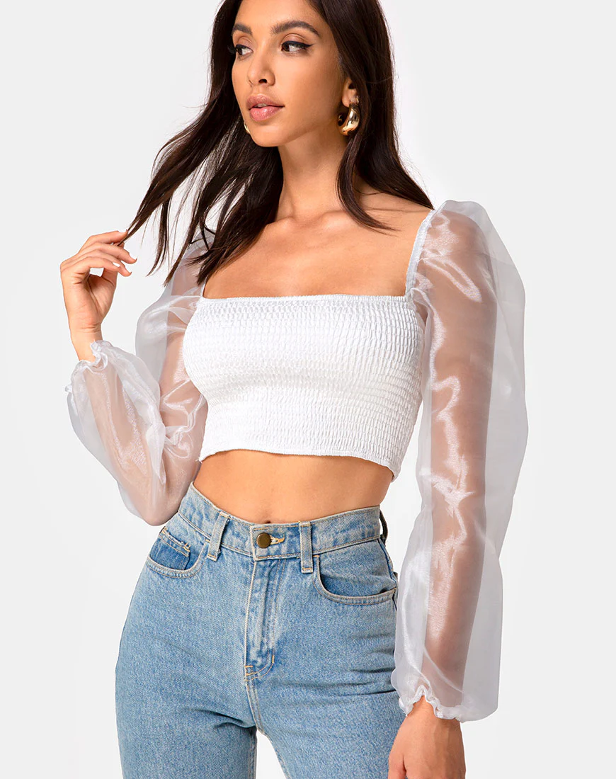 Elina Top in Organza Cream - Awmao