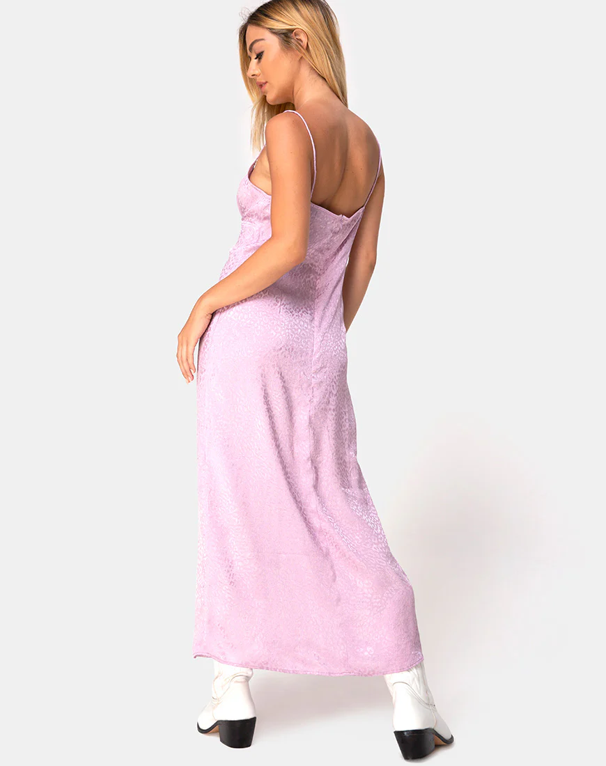Gaela Slip Dress in Satin Cheetah Dusky Lilac - Awmao