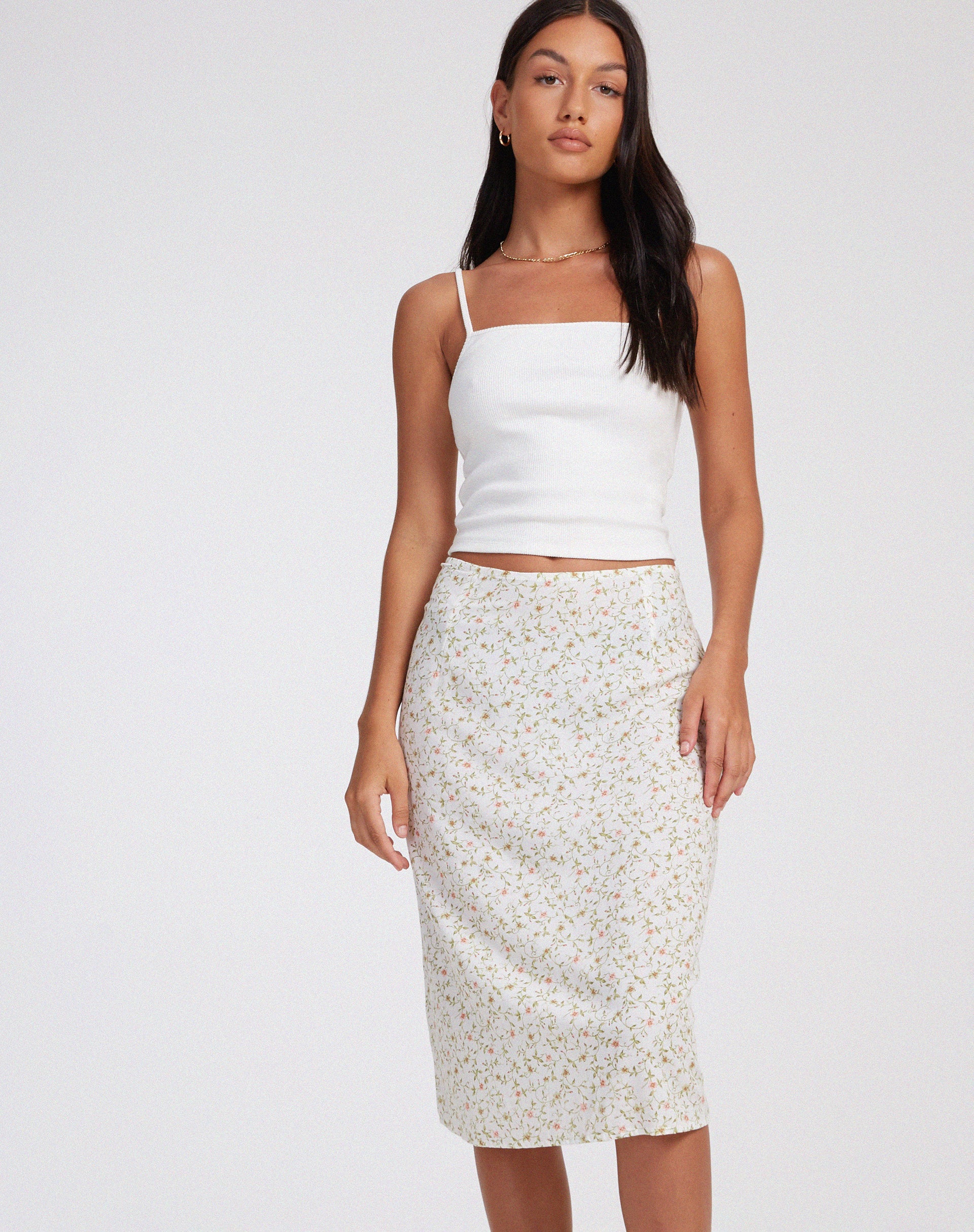 Harriet Midi Skirt in Pretty Petal Ivory - Awmao