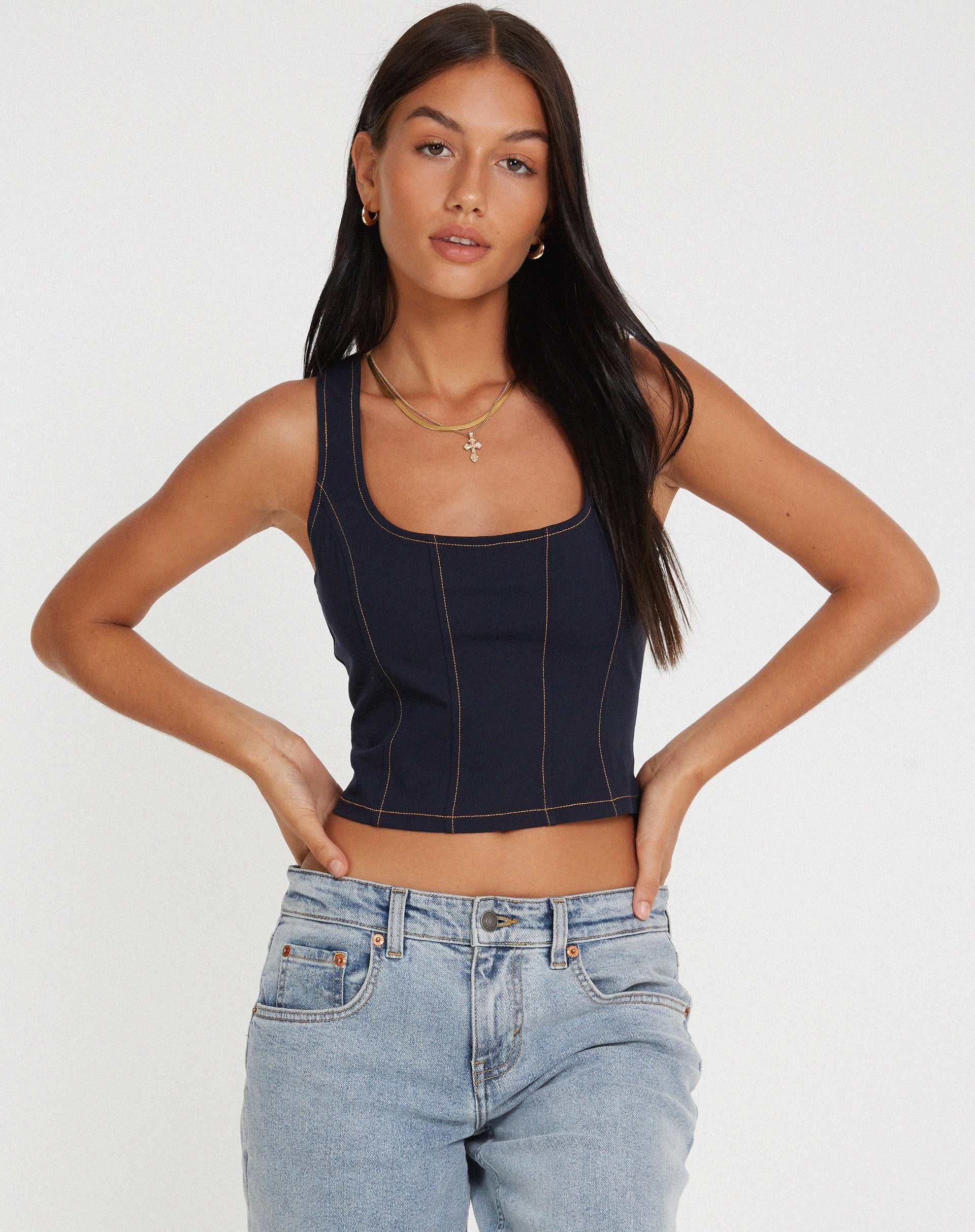 Kayaso Corset Top in Navy - Awmao