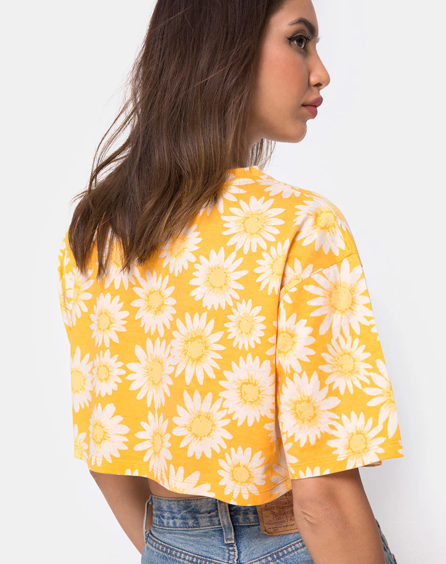 Super Crop Tee in Sunkissed Floral Yellow - Awmao