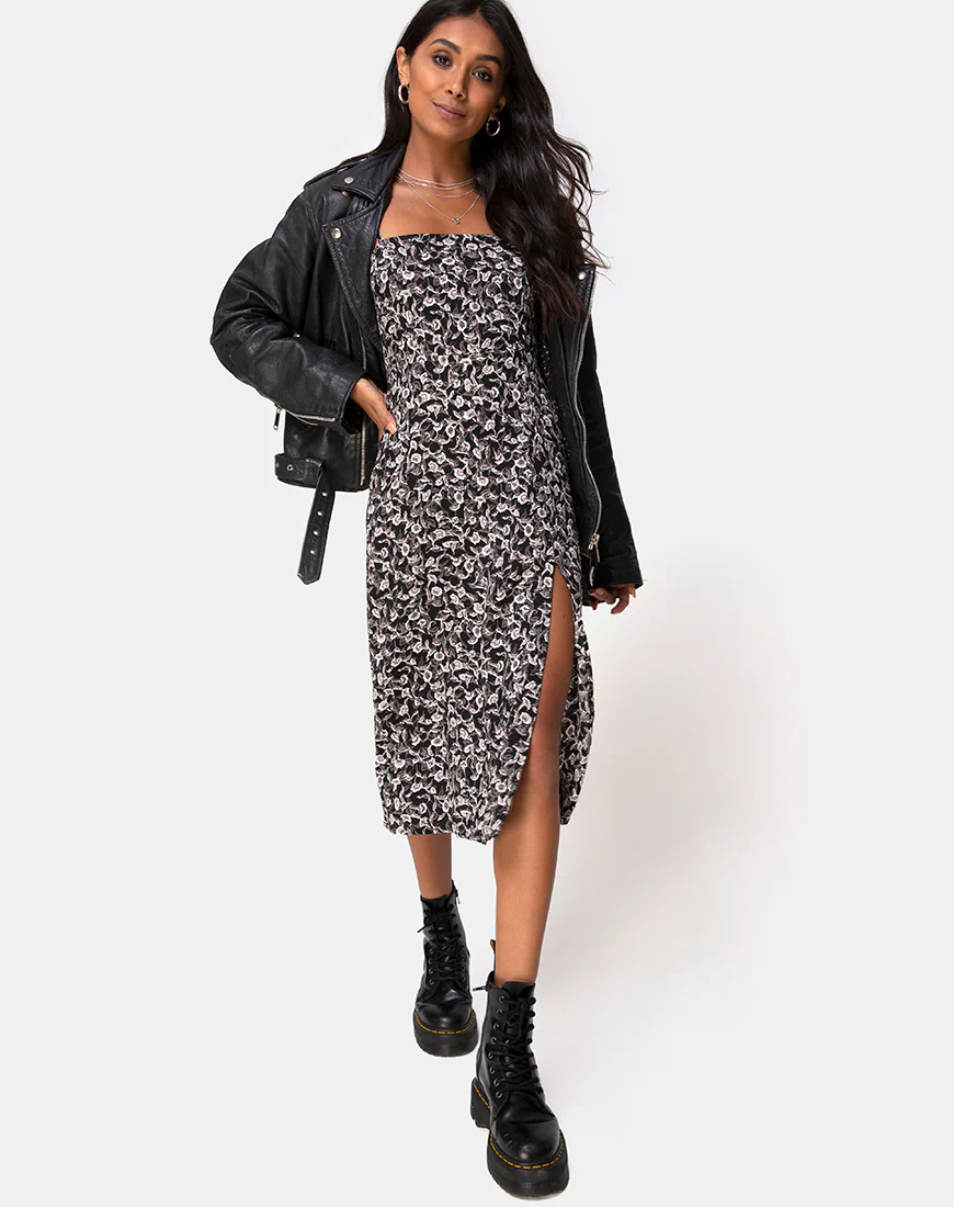 Kaoya Midi Dress in Wild Tulip Black - Awmao