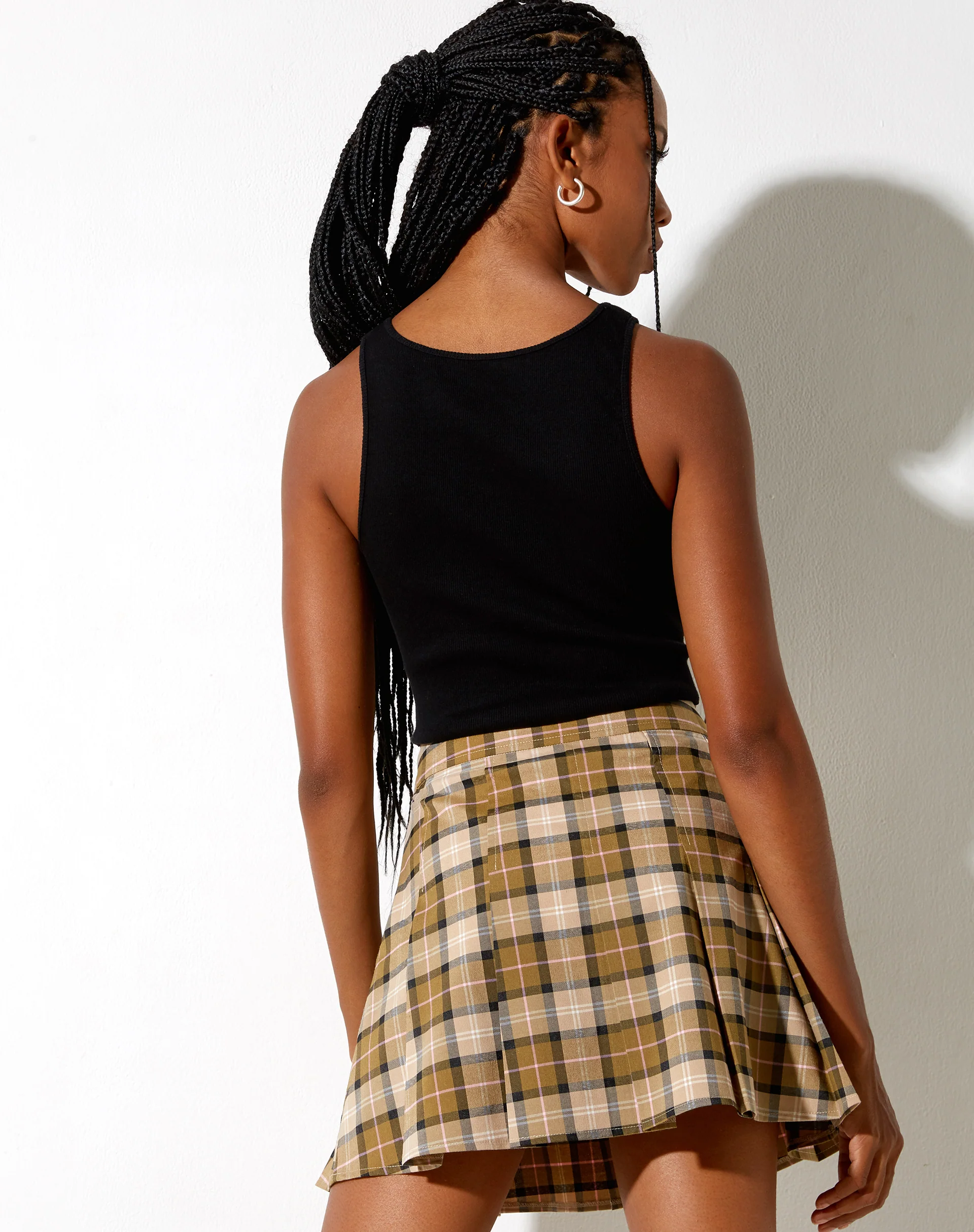 Carga Mini Skirt in Check Brown Tan and Pink - Awmao