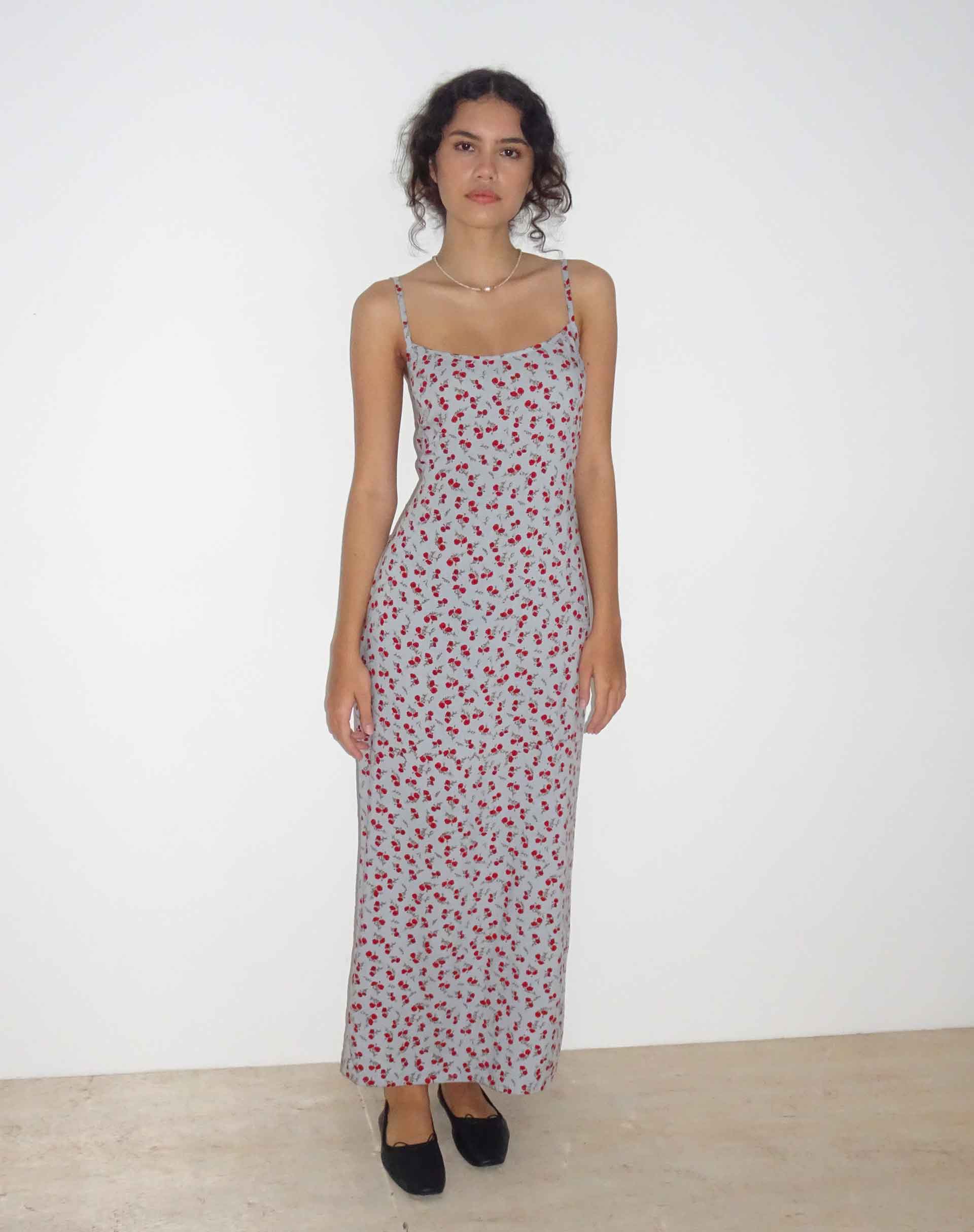 Kafka Maxi Slip Dress in Blue Floral Ditsy - Awmao
