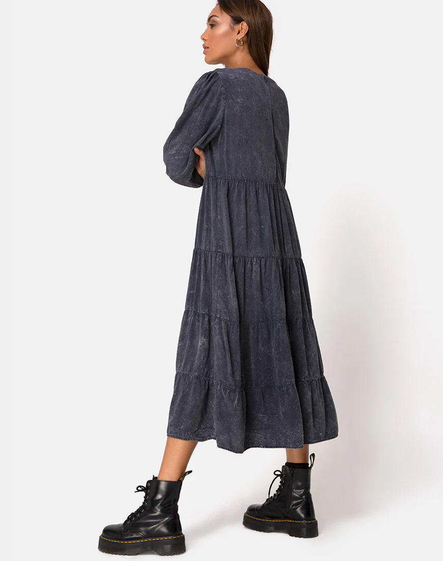Magnolia Dress in Wash Out Black - Awmao