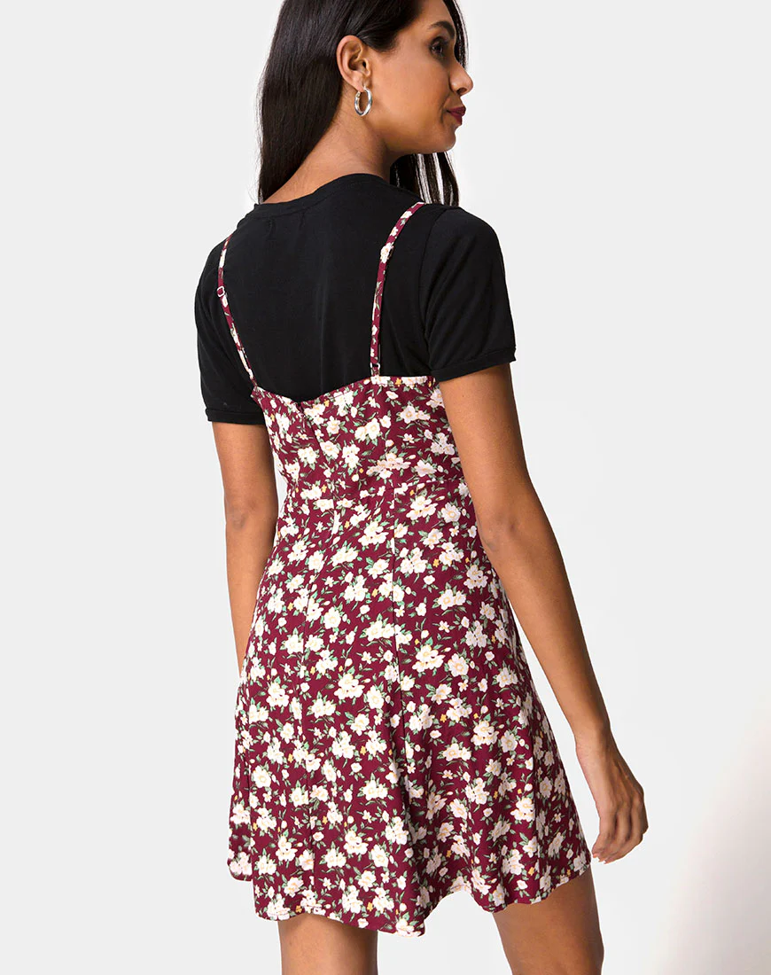 Yandra Slip Dress in Wild Fleur Maroon - Awmao