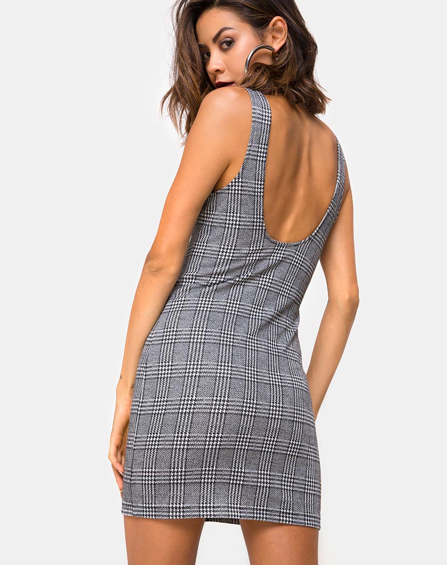 Ena Bodycon Dress in Hook and Eye Charles Check - Awmao