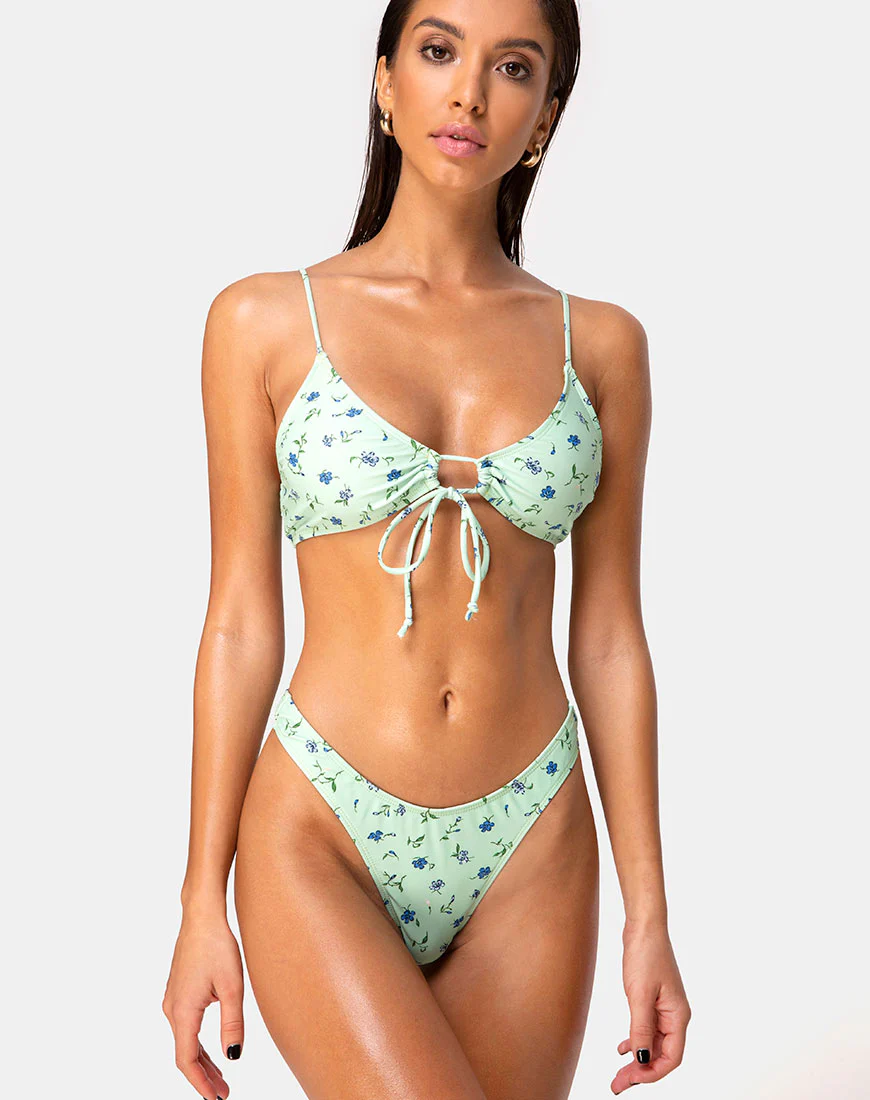Makida Bikini Bottom in Ditsy Petal Pastel Lime - Awmao