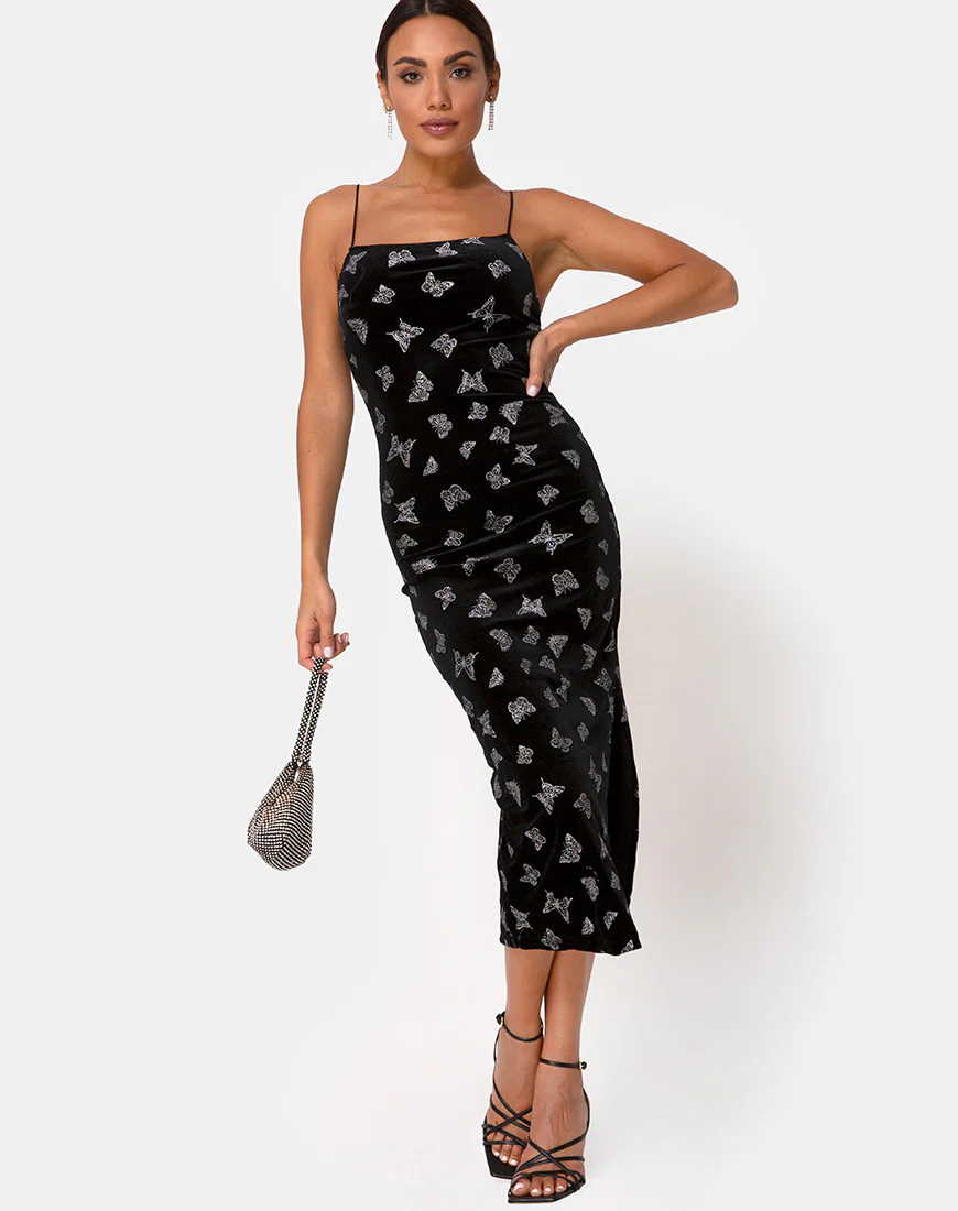 Verdina Dress Black with Glitter Butterfly - Awmao