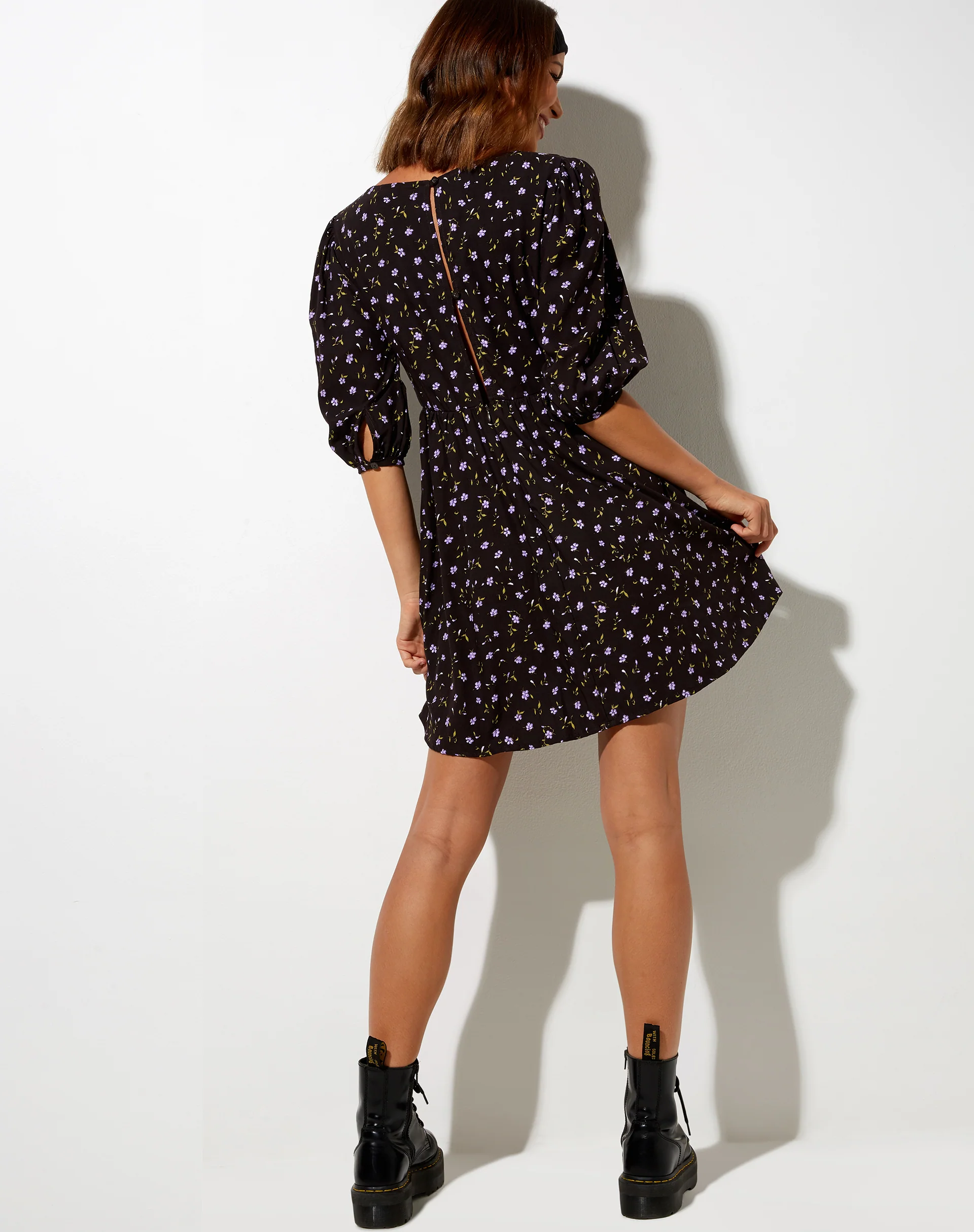 Kezie Skater Dress in Pretty Petal Coffee and Purple - Awmao