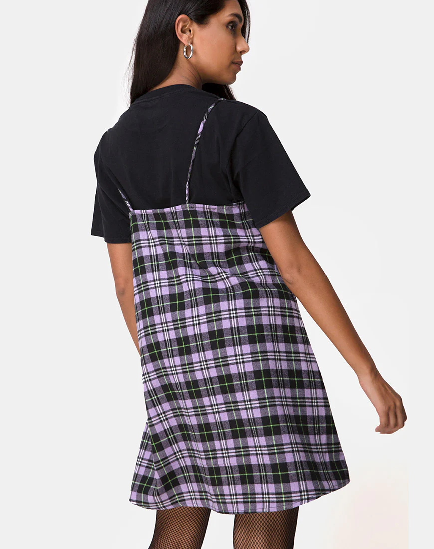 Sanna Slip Dress in Plaid Lilac - Awmao