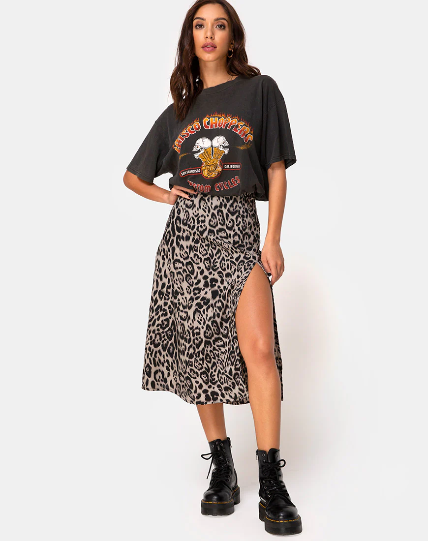 Saika Midi Skirt in Leopard Grey - Awmao