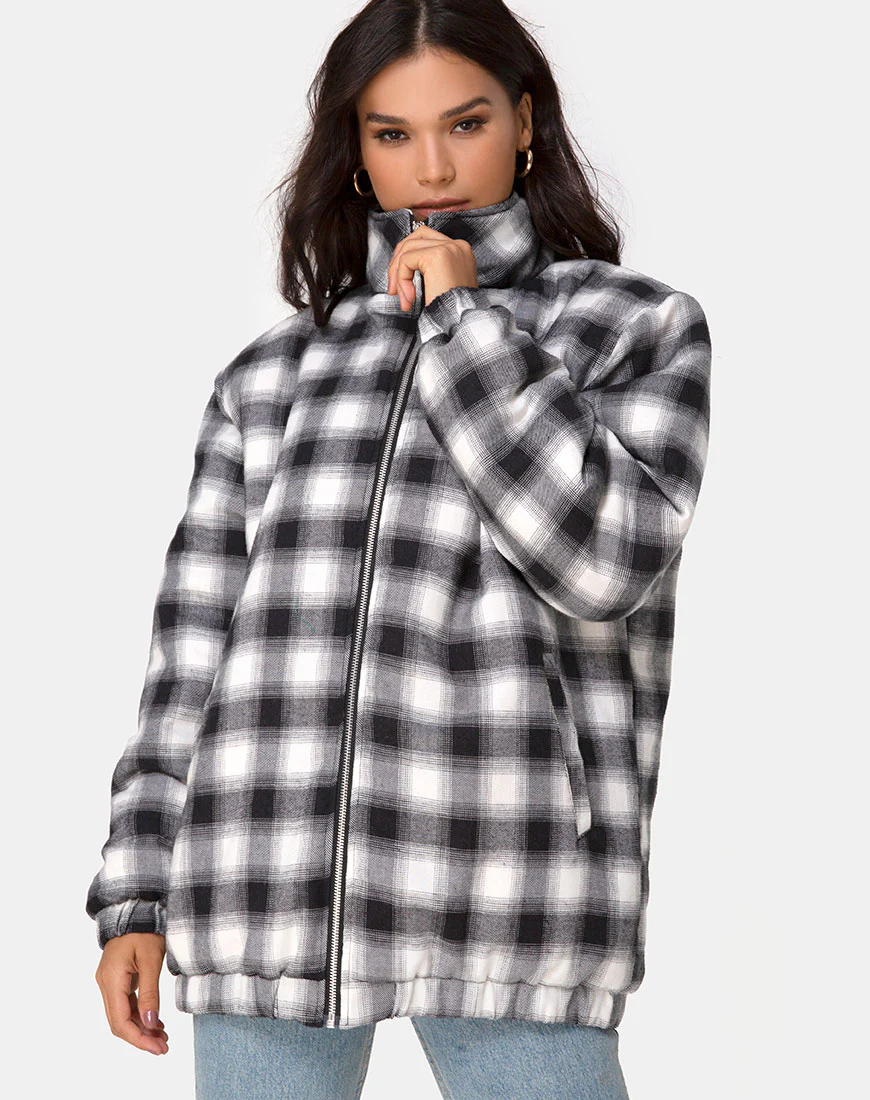 Raven Jacket in Plaid Black White - Awmao