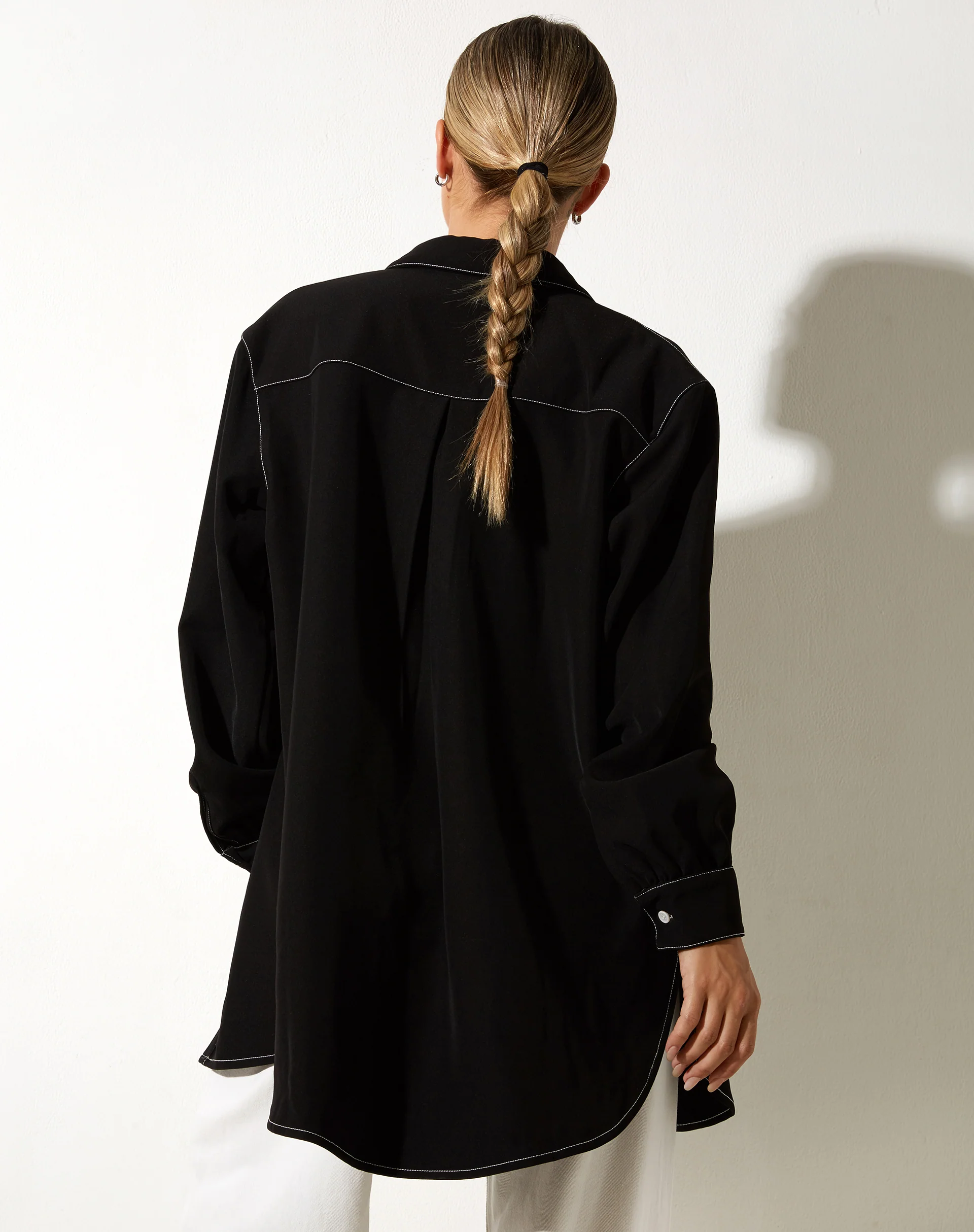 Gane Shirt in Black with White Stitch - Awmao