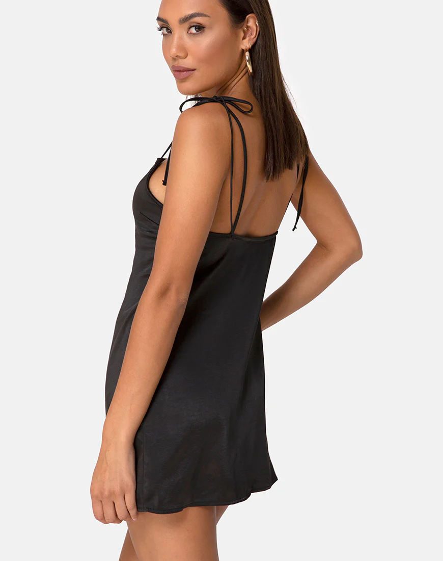 Doella Dress in Satin Black - Awmao