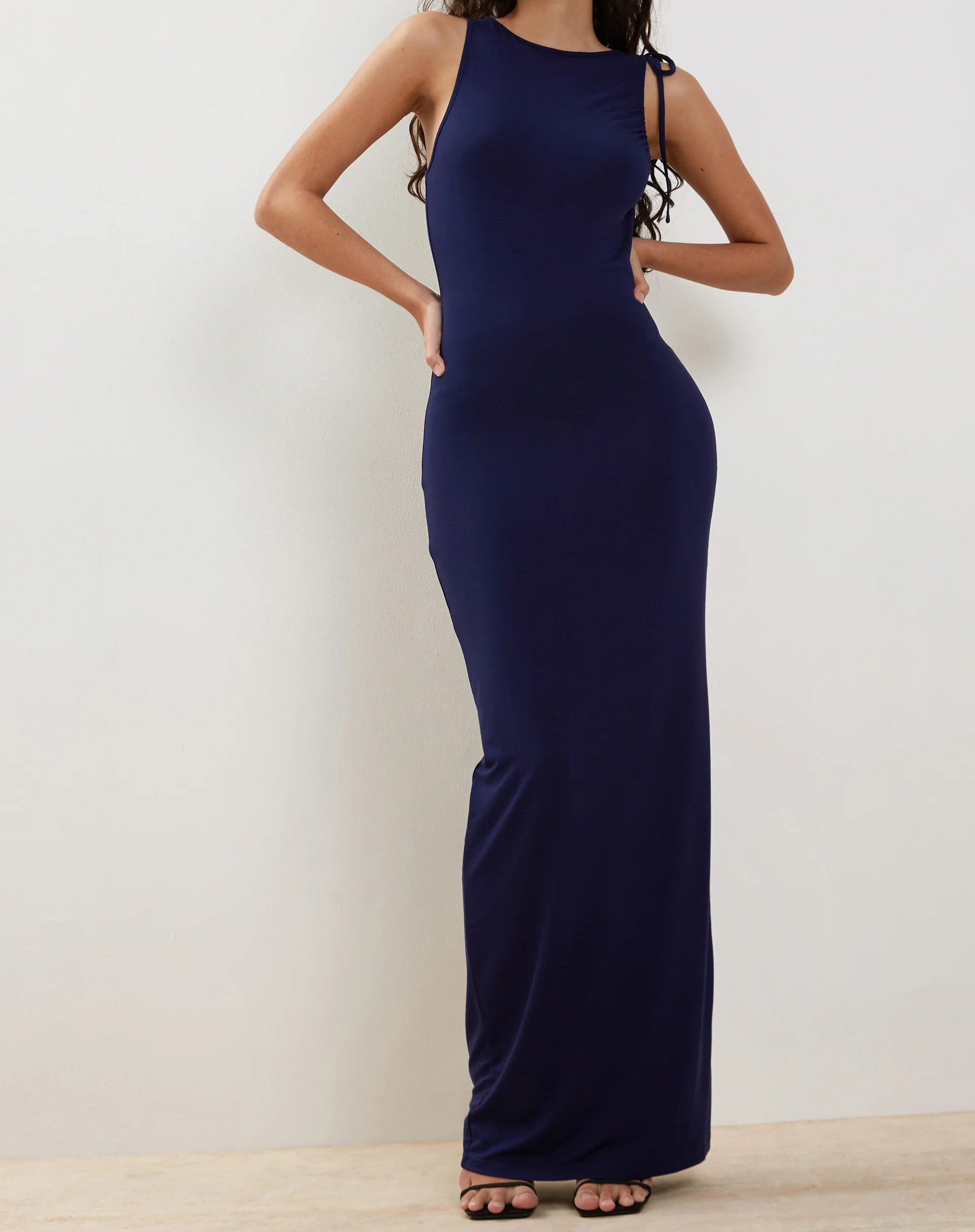 Elinor Maxi Dress in Slinky Midnight Blue - Awmao