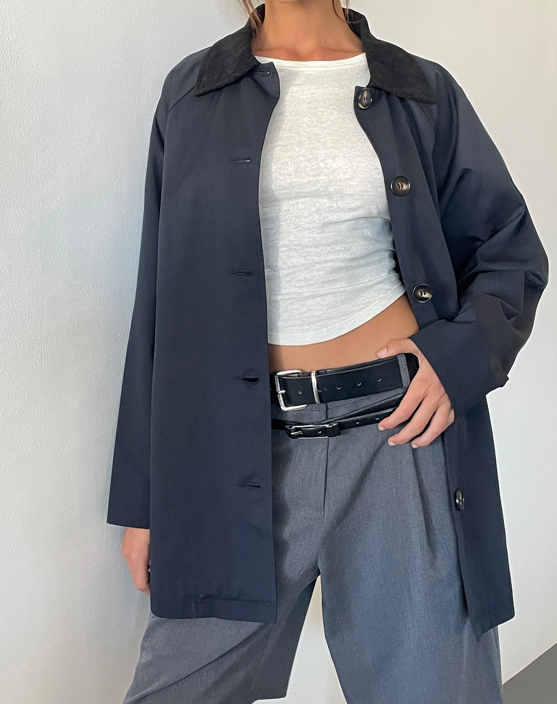 Izora Short Trench Coat in Navy - Awmao