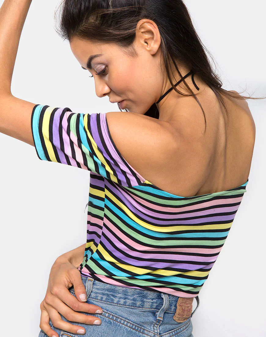 Natic Off The Shoulder Bodice in New stripe - Awmao