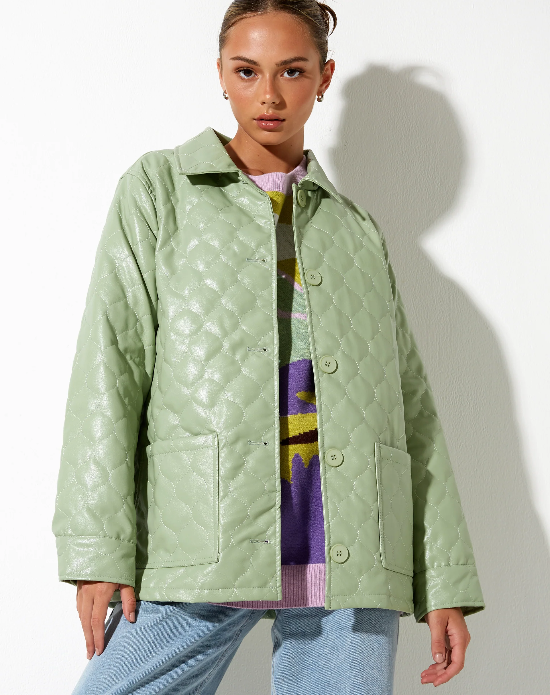 Winka Jacket in Quilted PU Pastel Mint - Awmao