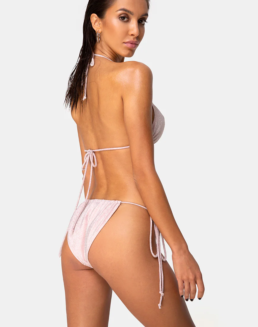 Mone Bikini Top in Glitter Pink - Awmao
