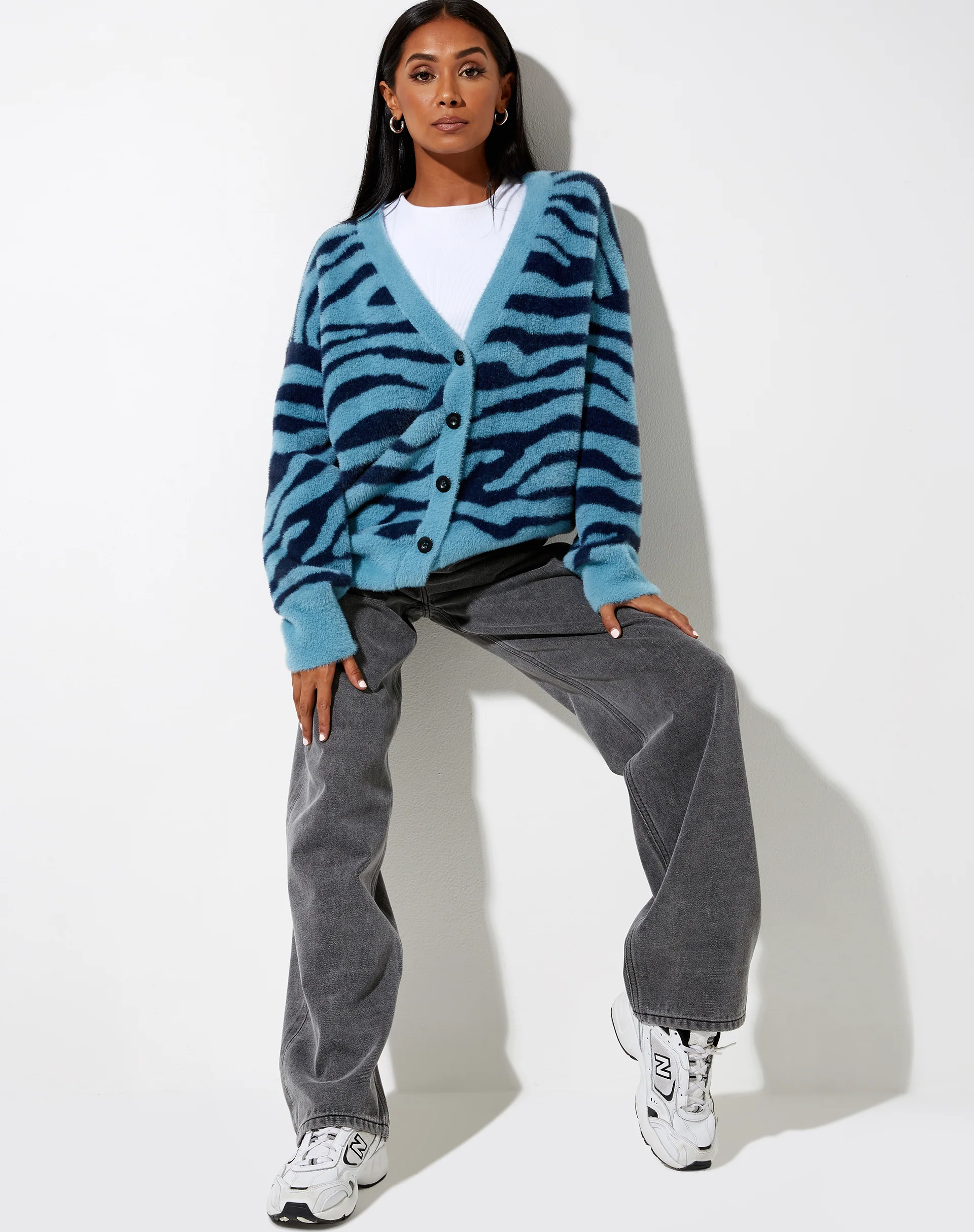 Uriela Cardi in Knit Zebra Blue and Navy - Awmao
