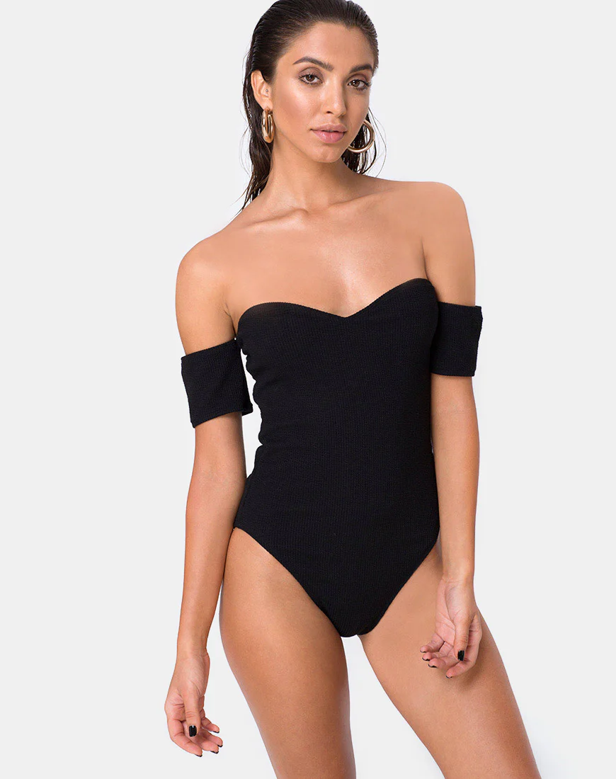 Ona Swimsuit in Crinkle Rib Black - Awmao