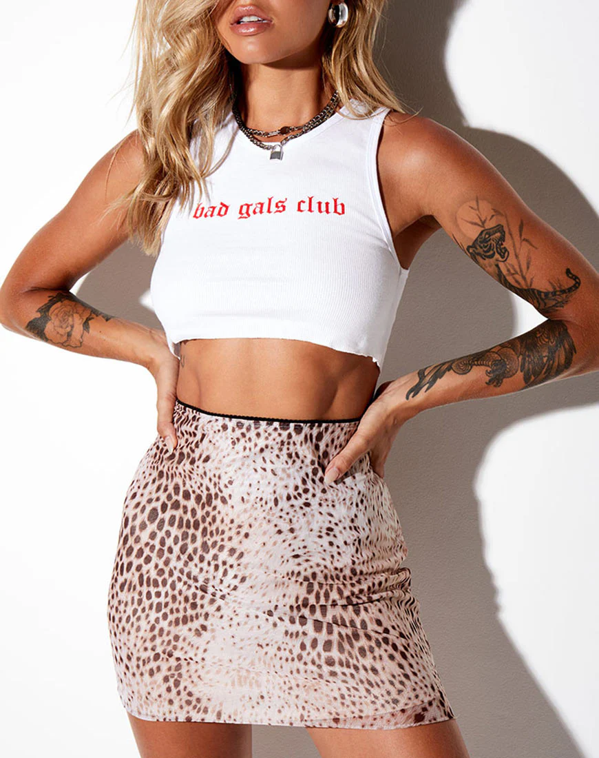 Kinnie Mini Skirt in Mesh Sand Leopard - Awmao
