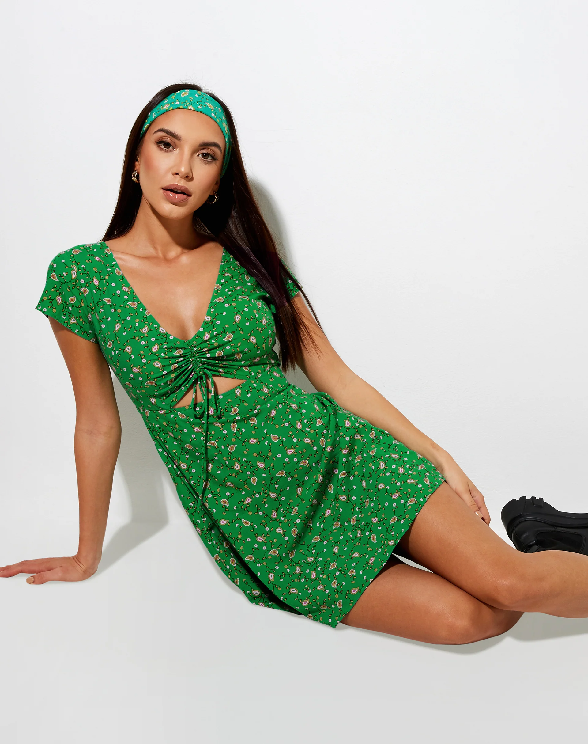Raela Mini Dress in Paisley Fun Green - Awmao