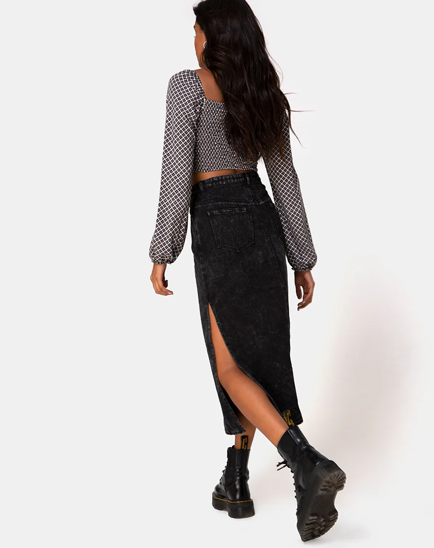 Lyra Midi Skirt in Black Stone Wash - Awmao