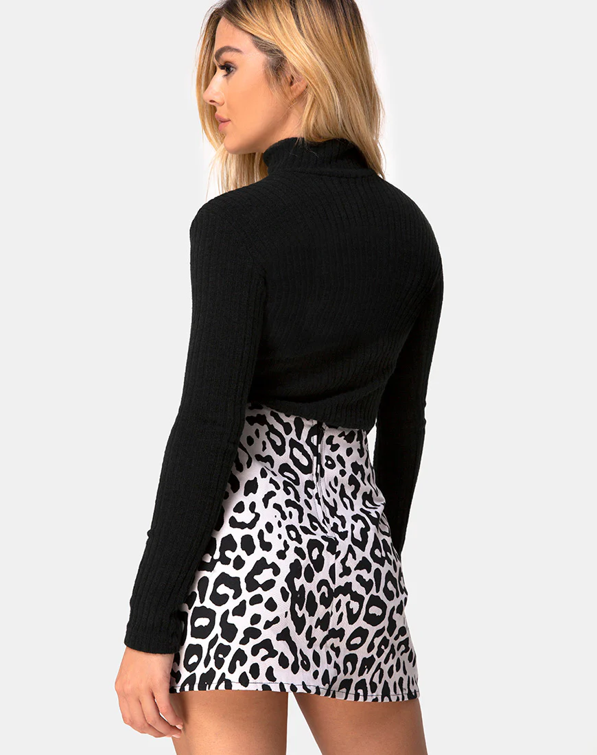 Pelmet Mini Skirt in Mono Animal Grey White - Awmao