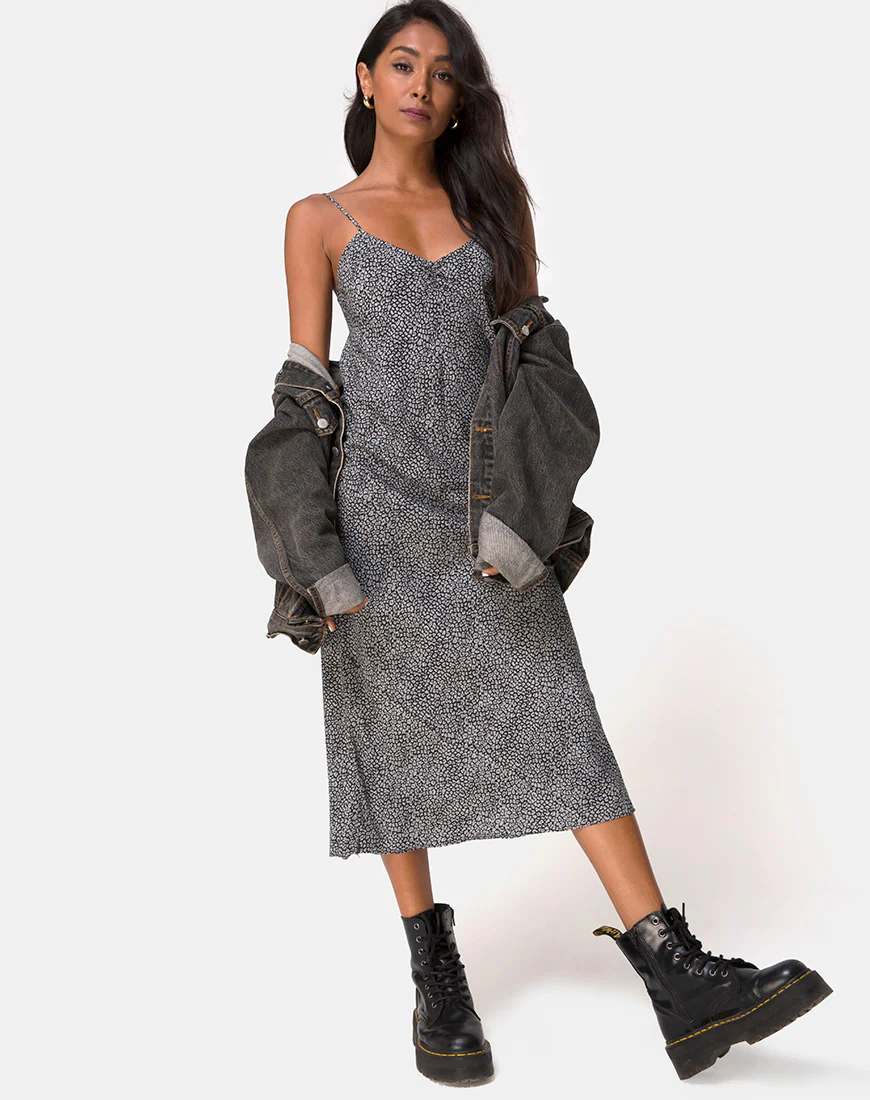 Julia Dress in Ditsy Leopard Grey - Awmao