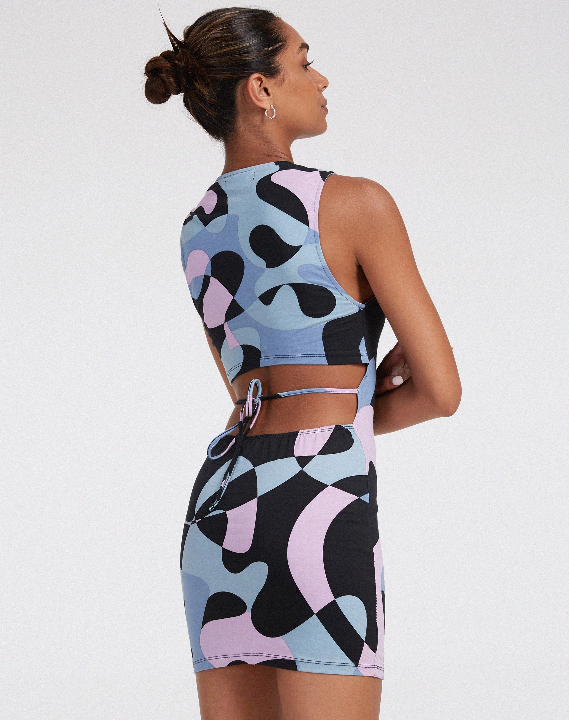 Genul Mini Dress in Abstract Purple - Awmao