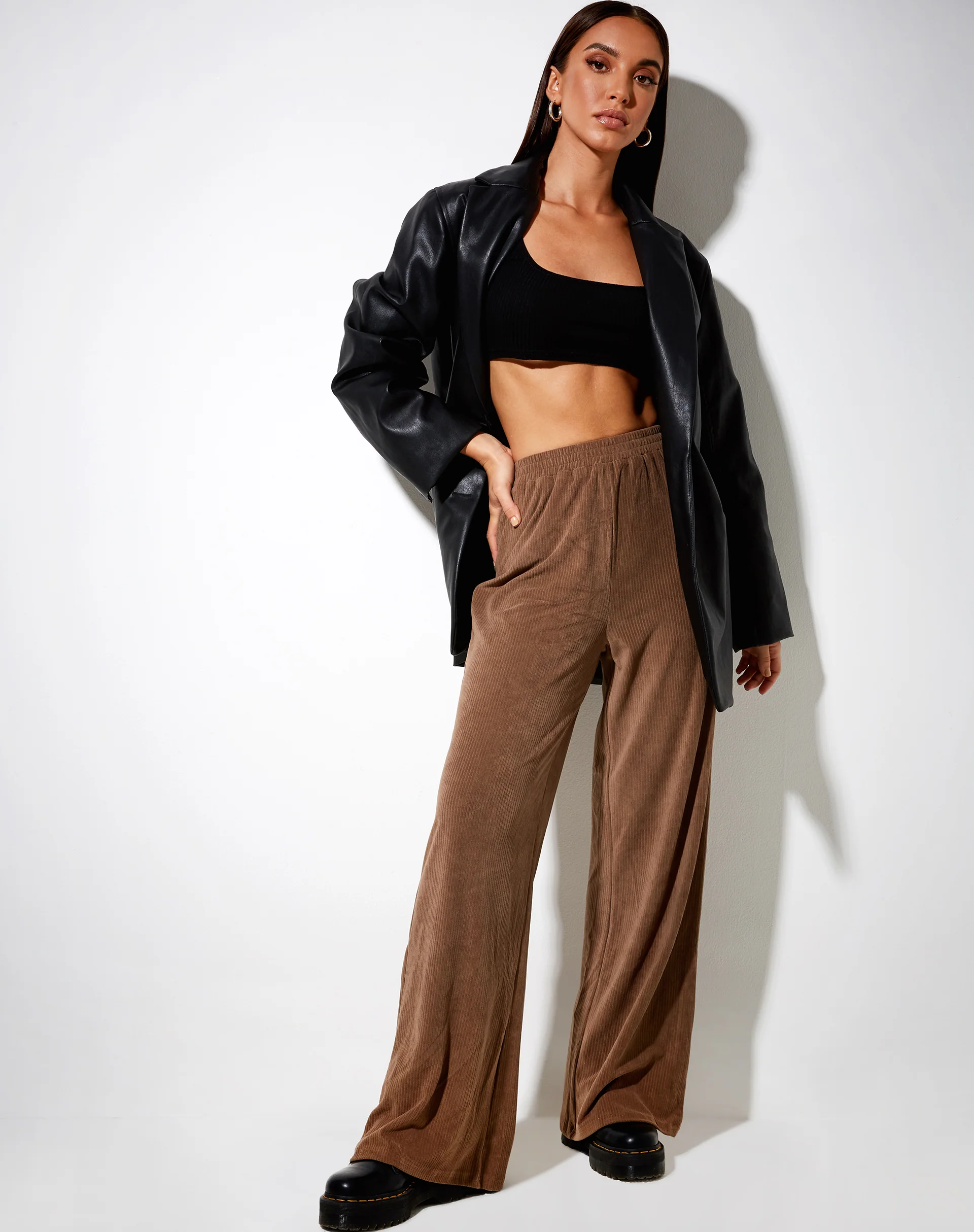 Obeli Trouser in Velvet Rib Tan Brown - Awmao
