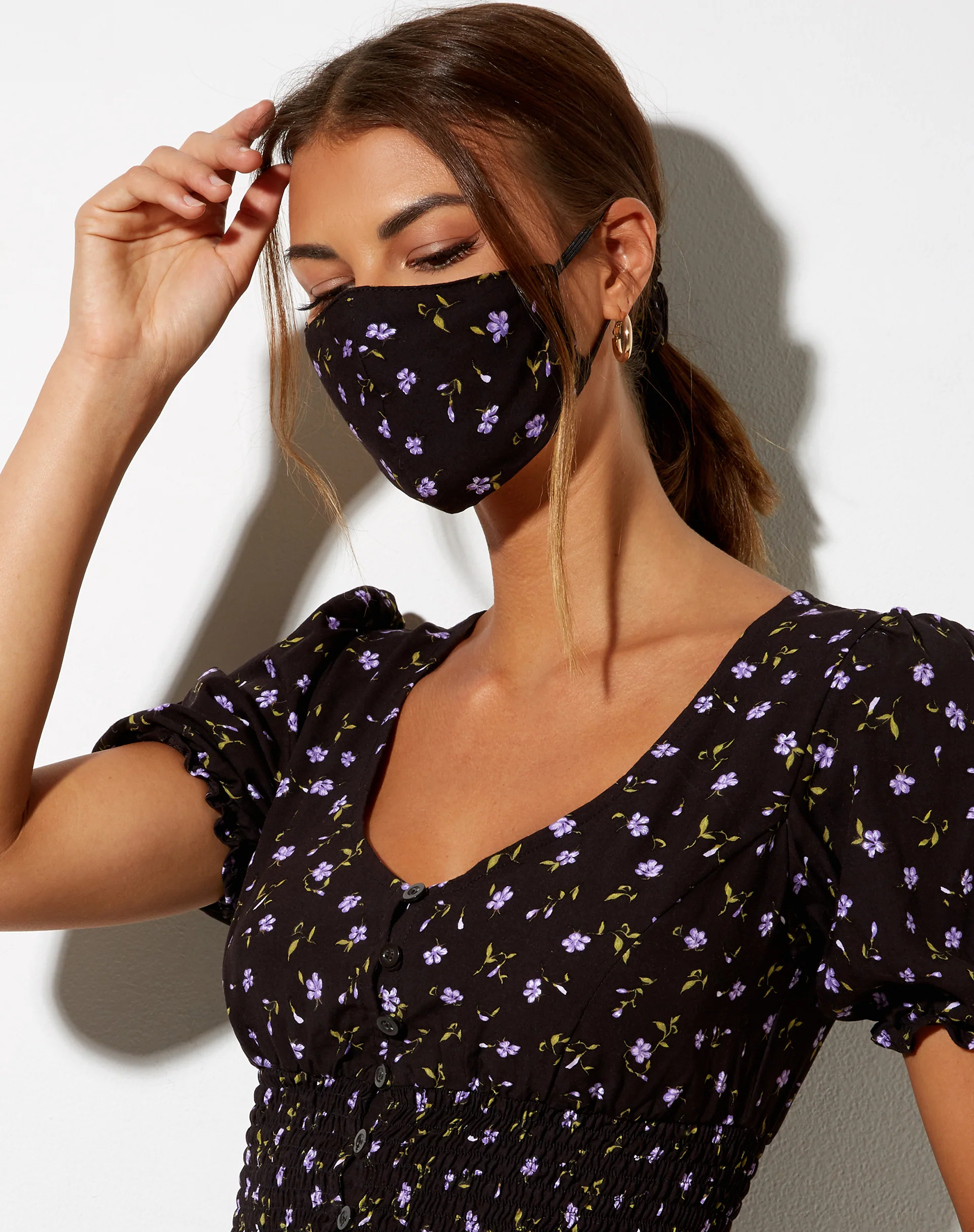 Face Mask in Pretty Petal Coffee and Purple - Awmao