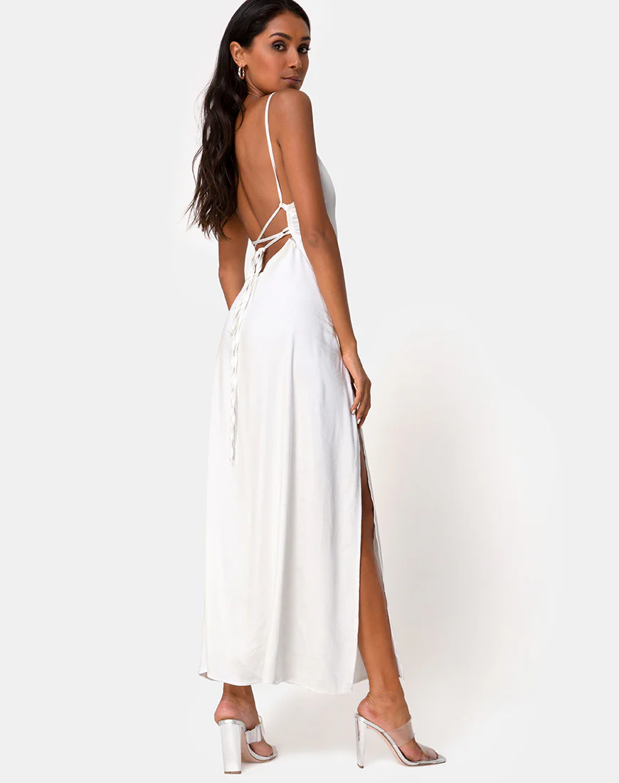 Bonita Dress in Satin Ivory - Awmao