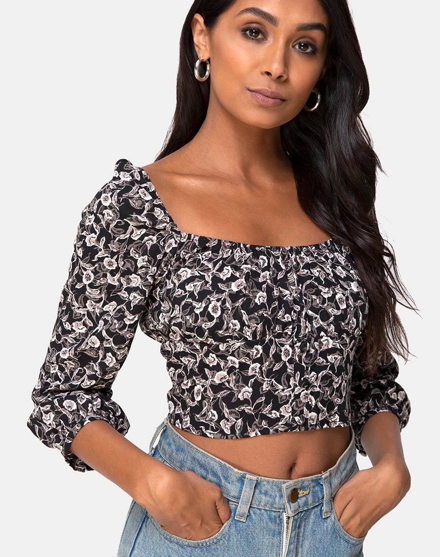 Dimen Crop Top In Wild Tulip Black - Awmao